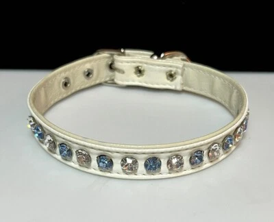 Rhinestone Dog Collar Deluxe White  BLUE SAPPHIRES & Crystal Clear Jewel Bling! - Image 1 of 4