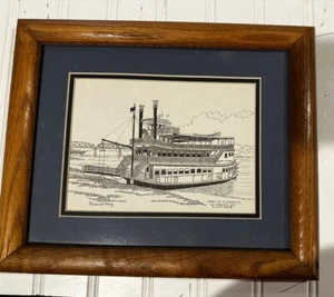 Vintage Framed Art Sketches- Spirit Of St. Charles Riverboat- - Picture 1 of 5