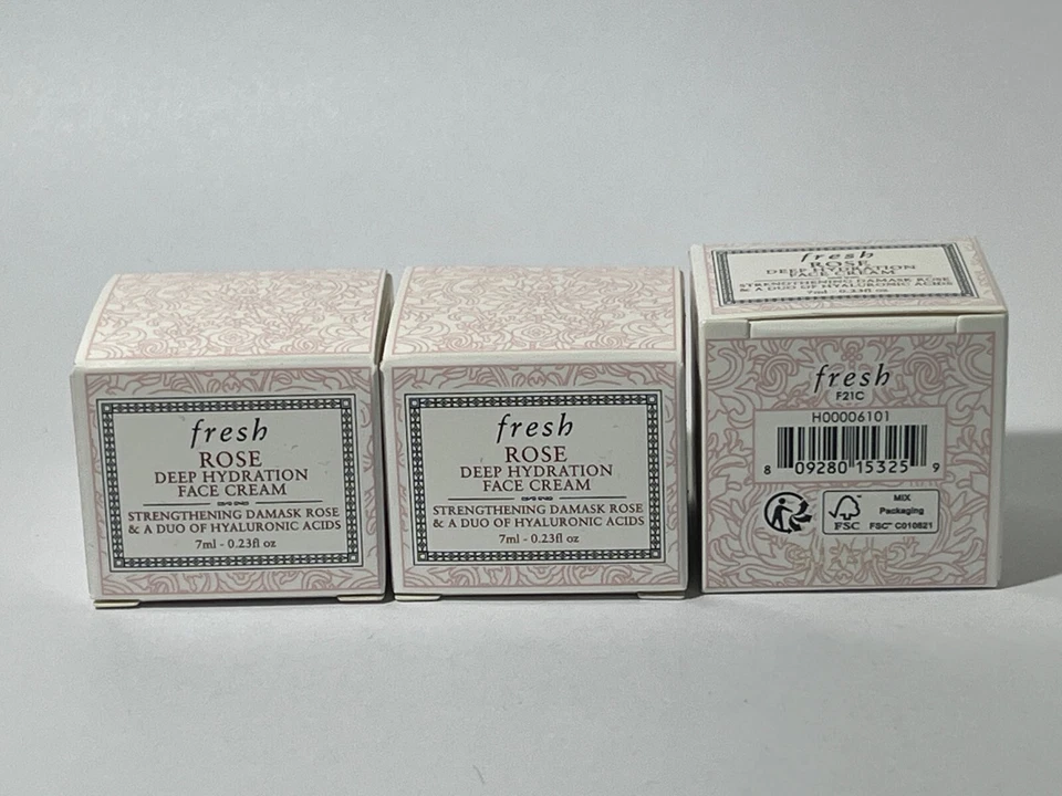3 x FRESH ROSE DEEP HYDRATION FACE CREAM 0.23oz / 7ml ea NEW IN BOX - Image 1 of 1