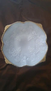 Vintage Milk Glass with Gold Trim and grapes and leaves - Picture 1 of 5