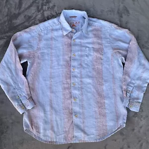 Tommy Bahama Shirt Mens Large Blue 100% Linen Striped Relax Long Sleeve Button - Picture 1 of 13