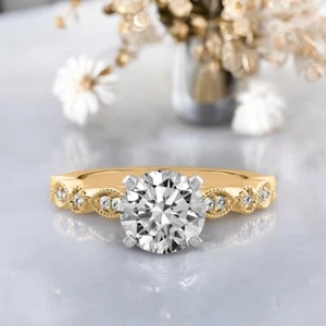 Anello di Fidanzamento 1,18 Ct Taglio Tondo Diamante Coltivato in Laboratorio Oro Giallo 14K IGI - Foto 1 di 11