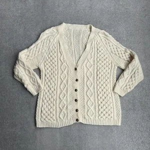 ARAN Damen Irisch Strickjacke Pullover Gr. M 100% WOLLE Zopfmuster 19913 Beige - Bild 1 von 7
