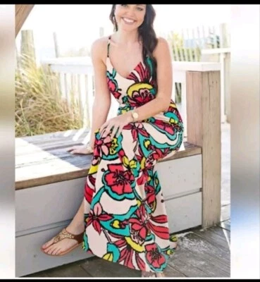 JUDITH MARCH TROPICAL PRINT MAXIDRESS SIDE SPLIT SIZE SMALL - Image 1 of 4