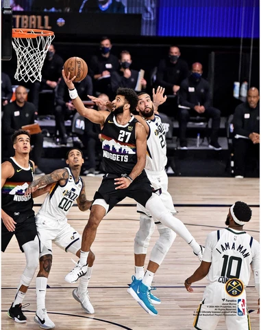 Jamal Murray Nuggets UnSigned 2020 Playoff 360 Lay Up vs Rudy Gobert Photo Cover