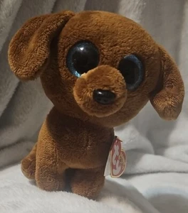 Ty Beanie Boo DOUGIE Brown Dachshund Dog 6" Blue Glitter Eyes 2015 DOB 12/20 - Picture 1 of 8