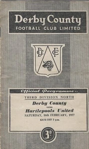 DERBY COUNTY V HARTLEPOOLS UNITED ~ 16 FEBRUARY 1957 ~ FOOTBALL PROGRAMME - Picture 1 of 1