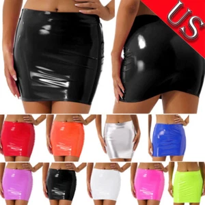AU Womens High Waist Latex Bodycon Pencil Skirts Glossy Tight Skirt Clubwear - Picture 1 of 65