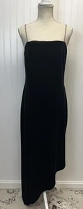 Vintage Samt Schlupfkleid Rautenbesatz Träger asymmetrischer Saum Gr. M - Bild 1 von 4