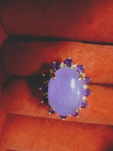 VINTAGE GROSSER LAVENDEL JADE JADIET GRÖSSE 6-1/2 RING 14K DIAMANTEN AMETHYST - Bild 1 von 9