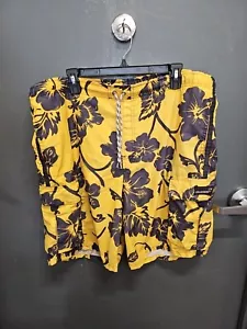Old Navy Yellow Blue Floral Swim Trunks Hawaiian Board Shorts Beach Size L - Picture 1 of 3