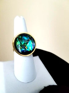 Opal Ring: Aurora Style 20mm Resin Opal Ring in 18-Karat GP Stainless-Steel - Picture 1 of 7
