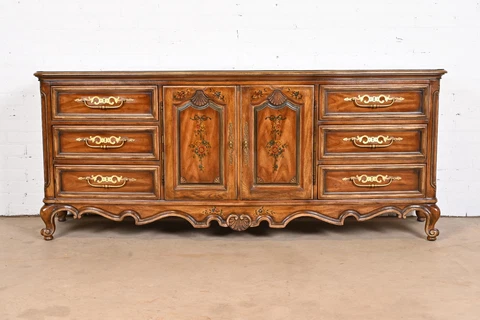 Drexel Heritage French Provincial Louis XV Carved Walnut Triple Dresser Cover