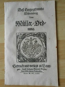 MÜLLER Mühle miller moulin moudre Mehl Recht 1669 Rößlin Stuttgart - Bild 1 von 4