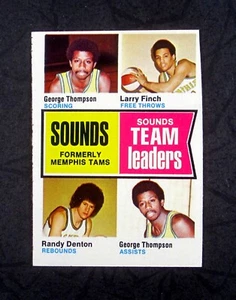 1974 TOPPS SET BREAK #225 MEMPHIS SOUNDS LEADERS Thompson Finch Denton EX - Picture 1 of 2