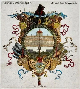 1679 Le Brun; le Clerc, Allegorie - "Ich diene dem Spielen & in der Schlacht" - Bild 1 von 2