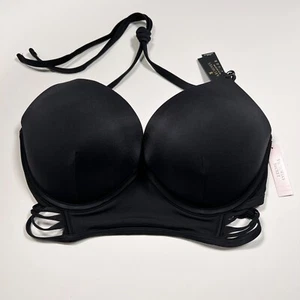 Victorias Secret 34DDD Bombshell Bikini Top Longline Strappy Adds 2 Cups Black - Picture 1 of 4
