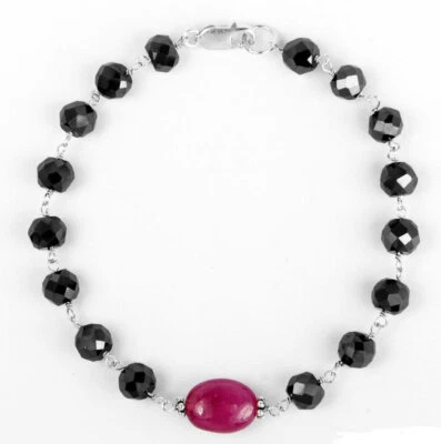 925 Silver Claps Studs With Center Ruby Stone 5mm Black Diamond Rotary Bracelet. - Image 1 of 3