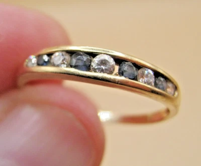 Vintage 9k Yellow Channel Set Gold Eternity Ring Sapphire & CZ Size R - Image 1 of 4
