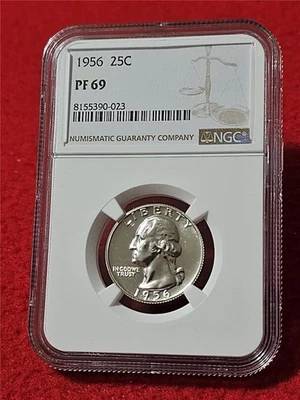1956 PROOF WASHINGTON SILVER QUARTER   NGC PF 69    NO SPOTS              #T6187 - Image 1 of 2