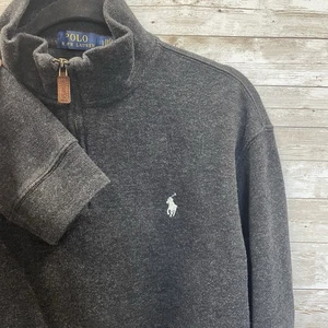 Polo Ralph Lauren Mens L Sweater Gray 1/4 Zip Pullover Sweatshirt 100% Cotton - Picture 1 of 14