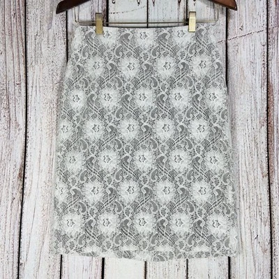 Saia Banana Republic Feminina Tamanho 2 Branca Cinza Renda Floral Forrada com Zíper - Imagem 1 de 4