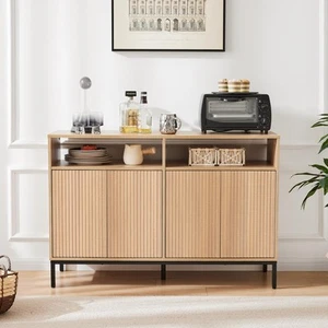 Farmhouse Buffet Sideboard Cabinet with Storage, Fluted Natural Coffee Bar St... - Picture 1 of 7