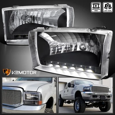 Black Fits 1999-2004 Ford F250 F350 F450 SuperDuty Excursion Headlights LED Lamp Foto 1 de 4