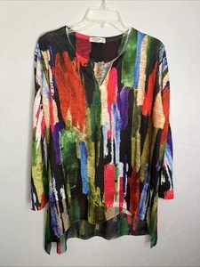 Jess & Jane Women's L Colorful Artsy Chiffon Hem 3/4 Sleeve Tunic EC - Picture 1 of 9