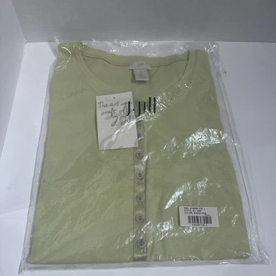 New J. Jill Women’s Size L Everyday 100% Cotton T-Shirt Top Silk Button Trim - Image 1 of 2