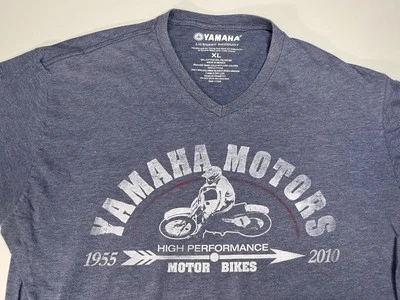 Yamaha Motors High Performance Motor Bikes V Neck T Shirt Mens XL 50/50 Blue - Image 1 of 4