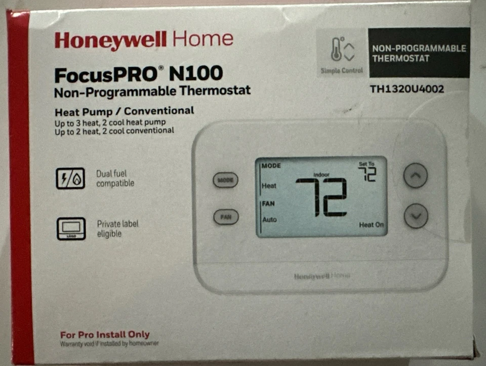 Honeywell FocusPRO N100 Non-Prog Thermostat 3H/2C Heat Pump New Sealed E27 - Image 1 of 1