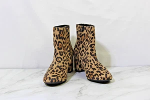 Time And Tru Bootie Animal Print Zip Up Block Heel Round Toe Women's Shoe Sz 10 - Picture 1 of 12