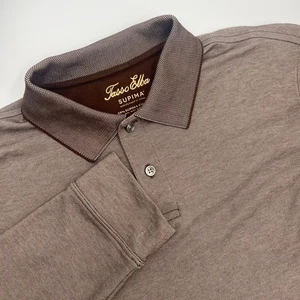 Tasso Elba Men's Brownt Long Sleeve Supima Cotton Blend Polo Shirt Size Medium - Picture 1 of 7