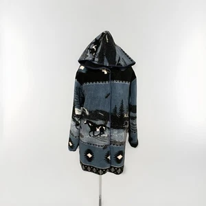 Vintage St. Johns Bay Small P Southwestern Horse Deep Pile Fleece Jacke Kapuze blau - Bild 1 von 10
