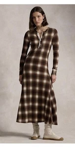 Polo Ralph Lauren Henley Dress S Size Brown Plaid Women's Waffle-Knit Henley - Picture 1 of 9