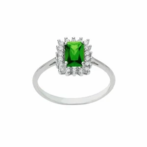 Anello in Oro Bianco 18 Carati con Pietra Verde e Zirconi Bianchi - Picture 1 of 1