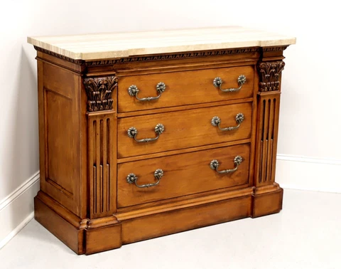HICKORY WHITE Neoclassical Style Marble Top Bachelor Chest Cover
