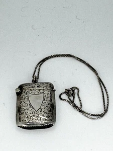 Match Safe Vesta Case Sterling Silver 18" Chain hallmark engraved 1900 30 Grams - Picture 1 of 10