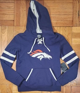 NFL Denver Broncos Old Time Style Hoodie Women Sz S Navy/White Lace Up - Picture 1 of 9