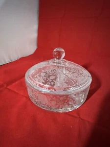Rare Cambridge Glass WILDFLOWER Round Divided Nut candy dish w/ LID PERFECT! - Picture 1 of 18