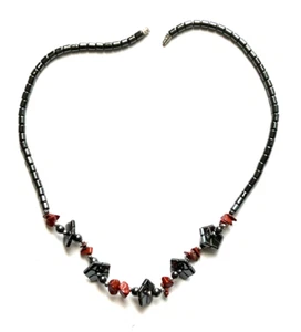 F93507 RED JASPER BLACK HEMATITE SCREW LOCK NECKLACE - Picture 1 of 1