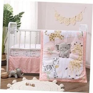 Crib Bedding Set for Baby Girls, Safari Girl Nursery Decor, Wildest Dreams, 3 - Picture 1 of 7