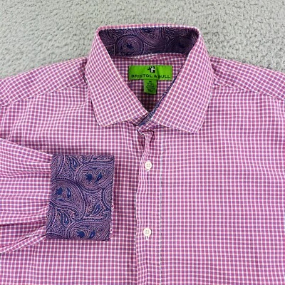 Camisa de vestir Bristol & Bull para hombre rosa mediana negocios puño abatible oculta con botones Foto 1 de 4