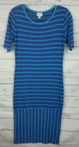 LuLaRoe Women's Dress Julia Size Small Striped Blue Purple Aqua Short Sleeve  F - Picture 1 of 5