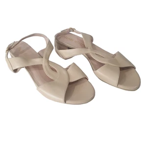 Stuart Weitzman Size 42 Beige Leather Open Toe Slingback Low Heel Sandals - Picture 1 of 11