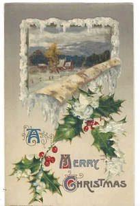 1911 WINSCH CHRISTMAS POSTCARD  Farm Scene, Snow in the Hills, Embossed - Picture 1 of 2