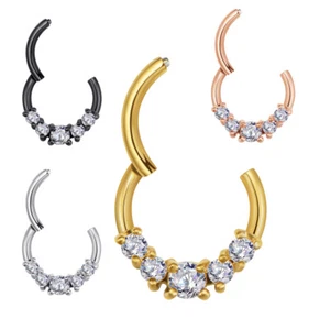 1,2mm Septum Clicker 5 Kristalle Segment Ring Scharnier Rose Gold Schwarz Daith - Bild 1 von 9