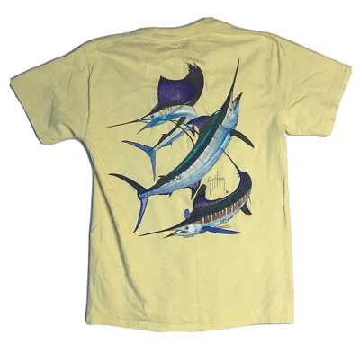 Guy Harvey Shirt Adult Small Yellow 2004 Graphic Tee Tagless Swordfish Fish * - Image 1 of 4