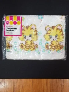 2 Pack VTG Toddletime Receiving Blankets Tiger Kitty Cat New NOS JC Penney - Picture 1 of 7